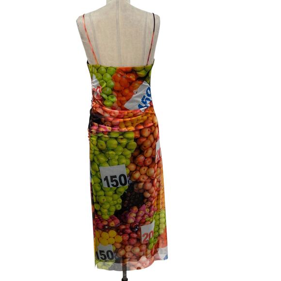 Zara Fruit Stand Strappy Maxi Dress Ruched Mesh Sleeveless Colorful Size Large - Picture 9 of 16